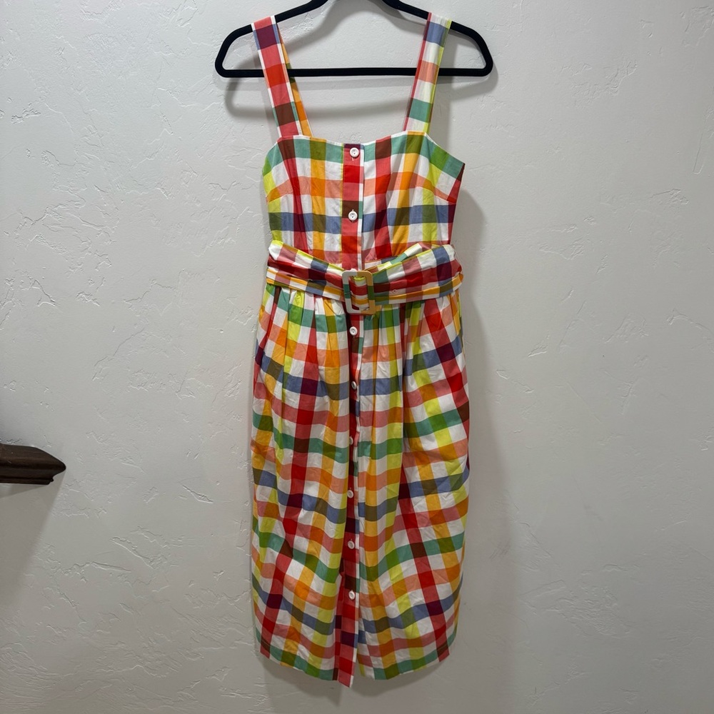 NWT Christopher John Rogers X Target Gingham Plaid Dress Colorful Belt Women's 0 - Picture 5 of 16